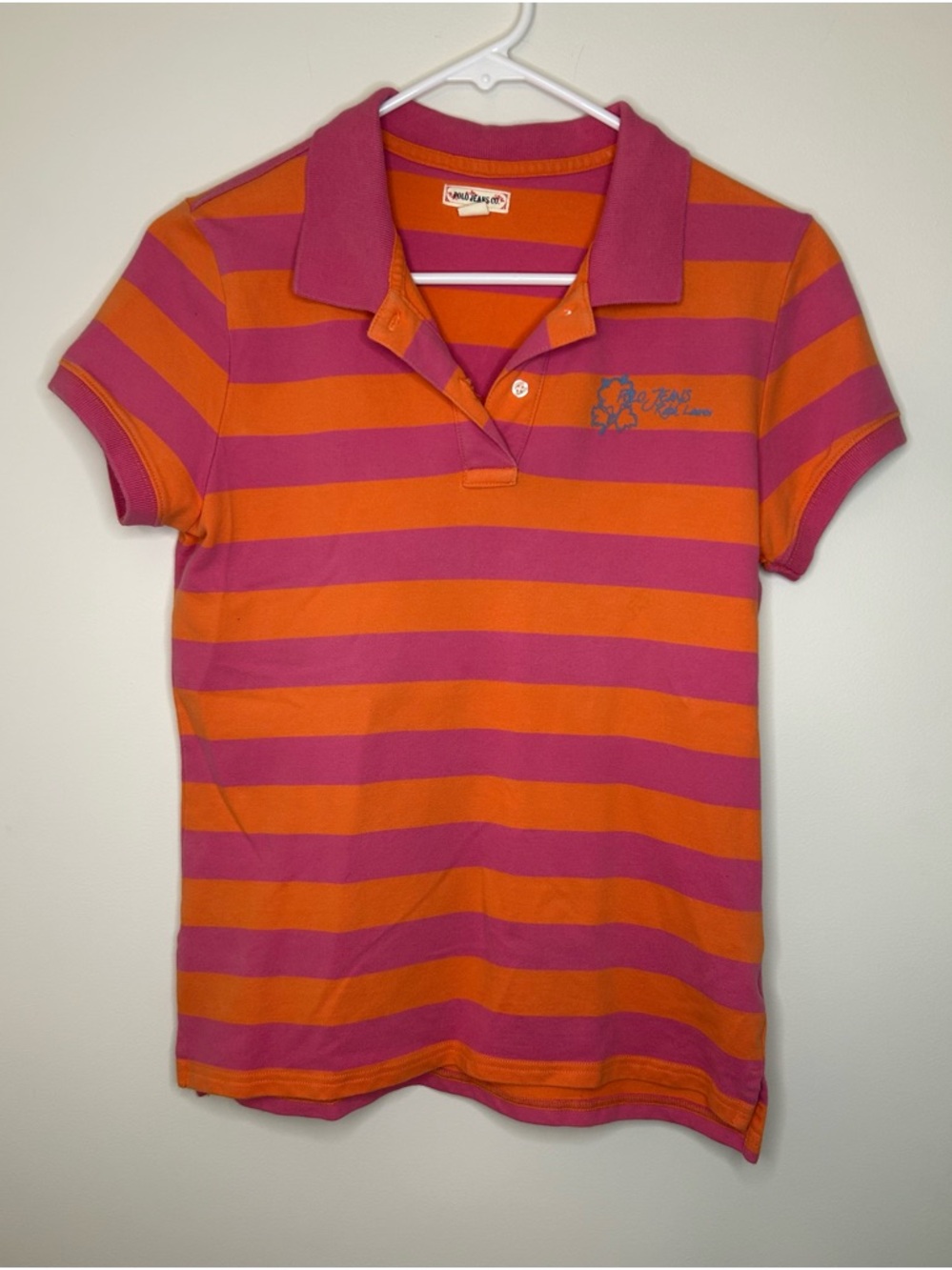 Polo Jeans Co Pink & Orange Striped Short Sleeve Womens M